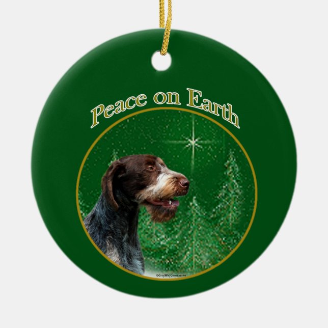 Ornamento De Cerâmica Chaveiro de Paz de Ponteiro Wirehaired Alemão (Frente)