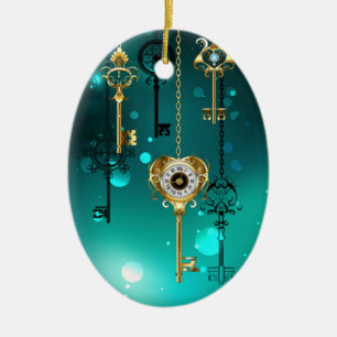 Ornamento De Cerâmica Chaves de Esqueleto Anticas em Fundo Verde