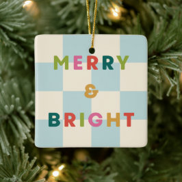 Ornamento De Cerâmica Checkerboard Merry & Bright Christmas Ornament