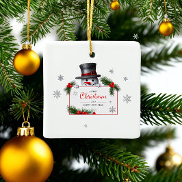 Ornamento De Cerâmica Cheerful Snowman Christmas New Year Greetings