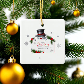 Ornamento De Cerâmica Cheerful Snowman Christmas New Year Greetings