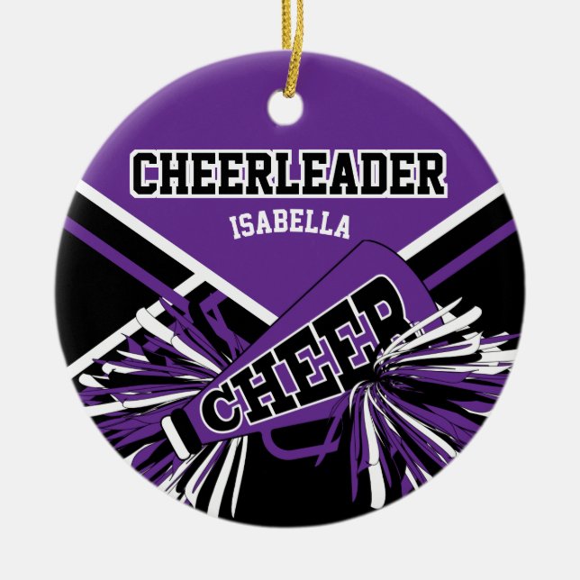 Ornamento De Cerâmica Cheerleader 2 📣 💖 - Roxo, Preto e Branco (Frente)