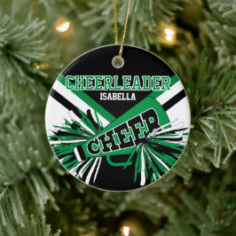 Ornamento De Cerâmica Cheerleader 2S 📣 💖 - Verde, Preto e Branco