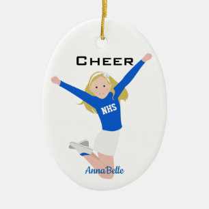 Ornamento De Cerâmica Cheerleader Azul e Branco loiro