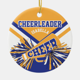 Ornamento De Cerâmica Cheerleader 📣 - Azul escuro, Dourado e branco 2
