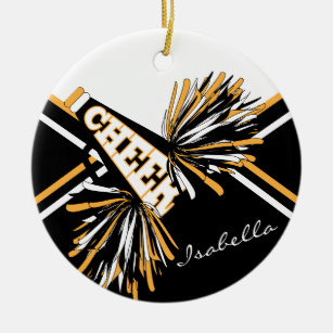Ornamento De Cerâmica Cheerleader 📣 💖 - Branco, Preto e Dourado