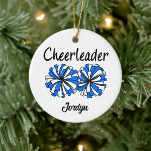 Ornamento De Cerâmica Cheerleader com Pompoms Azuis e Brancos