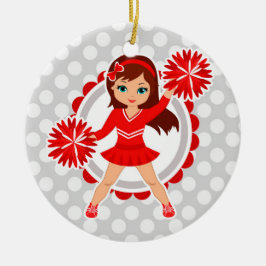 Ornamento De Cerâmica Cheerleader - Cute Red Brunette Cheer