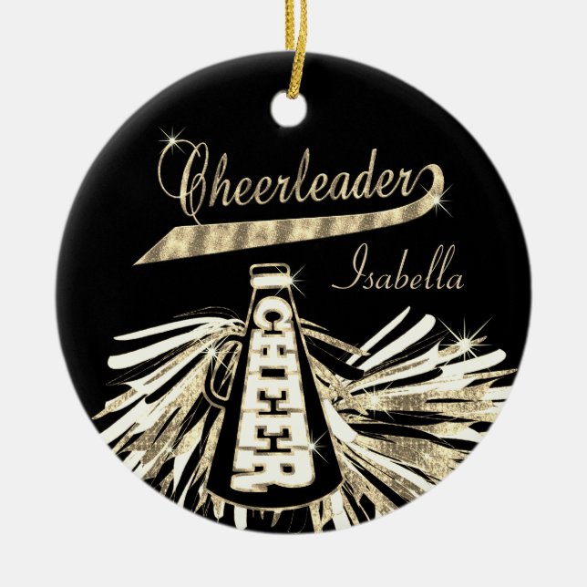 Ornamento De Cerâmica Cheerleader 📣 💖 Glam - Preto e Dourado (Frente)