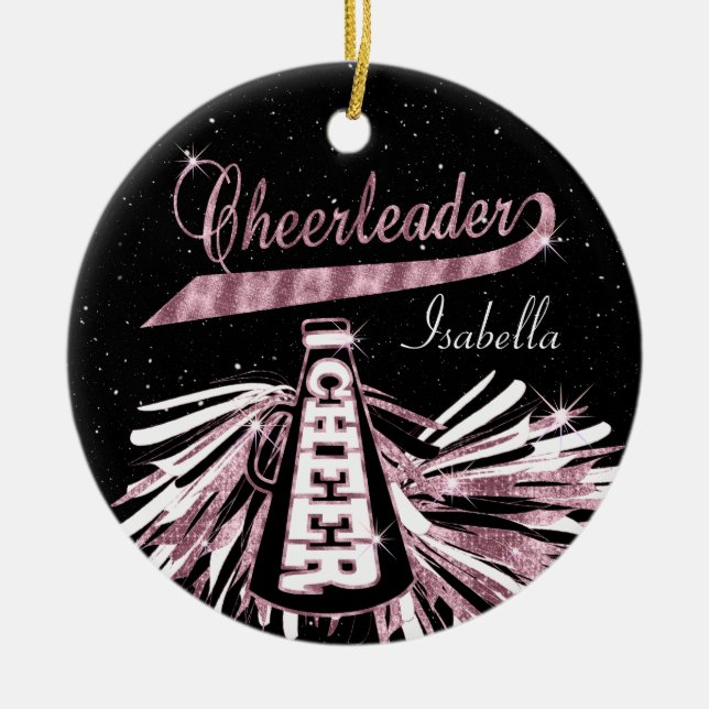 Ornamento De Cerâmica Cheerleader 📣 💖 Glam - Preto e Rosa (Frente)