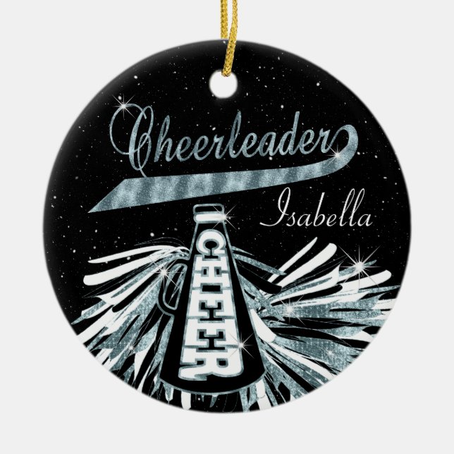 Ornamento De Cerâmica Cheerleader 📣 Grelha 💖 - Preto e Azul (Frente)