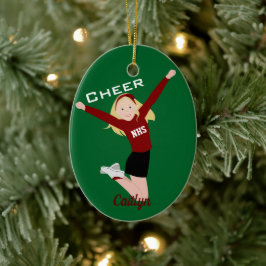 Ornamento De Cerâmica Cheerleader Louro Vermelho e Preto