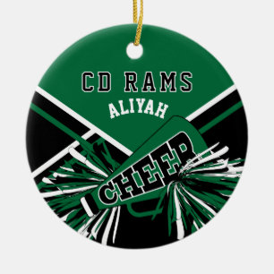 Ornamento De Cerâmica Cheerleader personalizado 📣 - Verde escuro, pre