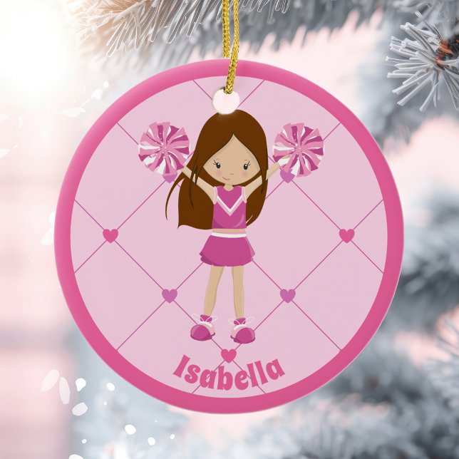 Ornamento De Cerâmica Cheerleader rosa-claro, Natal personalizado (Criador carregado)