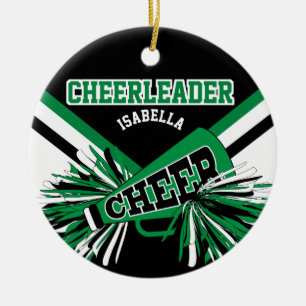 Ornamento De Cerâmica Cheerleader 📣 - Verde, Preto e Branco 2