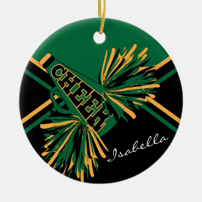 Ornamento De Cerâmica Cheerleader 📣 💖 - Verde, Preto e Dourado (Frente)