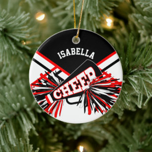Ornamento De Cerâmica Cheerleader 📣 💖 - Vermelho, Branco e Preto