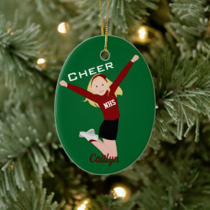 Ornamento De Cerâmica Cheerleader Vermelho e preto loiro