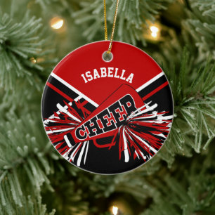 Ornamento De Cerâmica Cheerleader 📣 💖 vermelho escuro, preto e bra