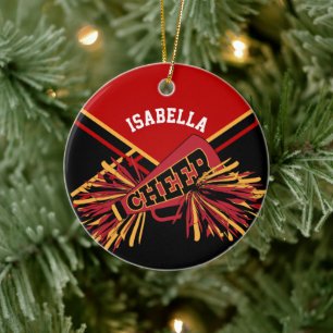 Ornamento De Cerâmica Cheerleader 📣 - Vermelho escuro, preto e Dourad