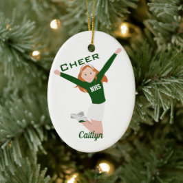 Ornamento De Cerâmica Cheerleader Vermelho Verde e Branco