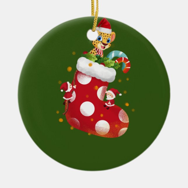 Ornamento De Cerâmica Cheetah Christmas Socking (Frente)