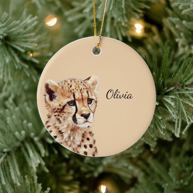 Ornamento De Cerâmica Cheetah Face Personalizada (Árvore)