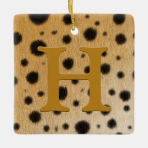 Ornamento De Cerâmica Cheetah fur Tan Monograma e Mensagem Personalizada