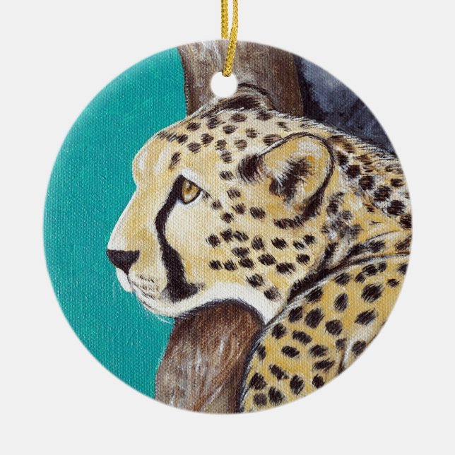Ornamento De Cerâmica Cheetah Painting (Frente)