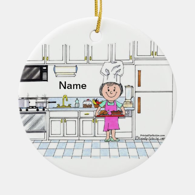 Ornamento De Cerâmica Chef, com Chapéu - Mulher (Frente)