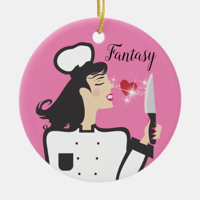 Ornamento De Cerâmica Chef Fantasy vs reality-cozinheiro culinário Ce (Frente)
