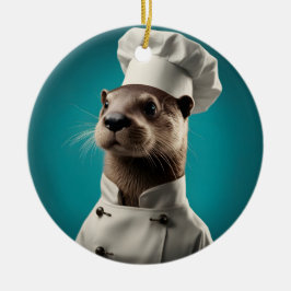 Ornamento De Cerâmica Chef Otter