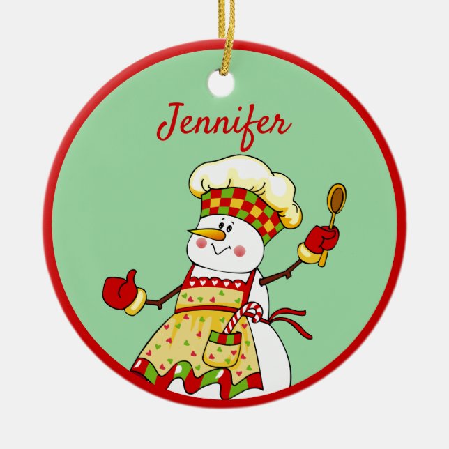 Ornamento De Cerâmica Chef Personalizado Snowman Natal (Frente)