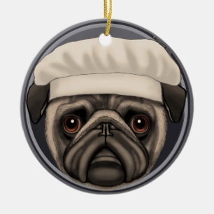 Ornamento De Cerâmica Chef Pug