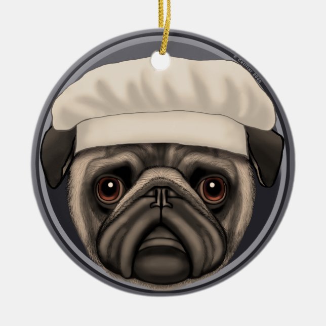 Ornamento De Cerâmica Chef Pug (Frente)