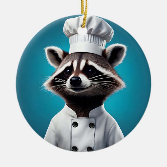 Ornamento De Cerâmica Chef Raccoon (Frente)