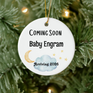 Ornamento De Cerâmica Chegada Personalizada do Bebê Em Breve