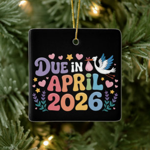 Ornamento De Cerâmica Chegando em Abril de 2026 Futuro Bebê Gravidez da