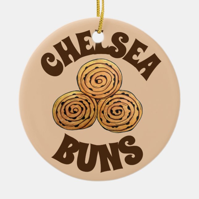 Ornamento De Cerâmica Chelsea Buns UK Currant Bun Bakery Comida britânic (Frente)