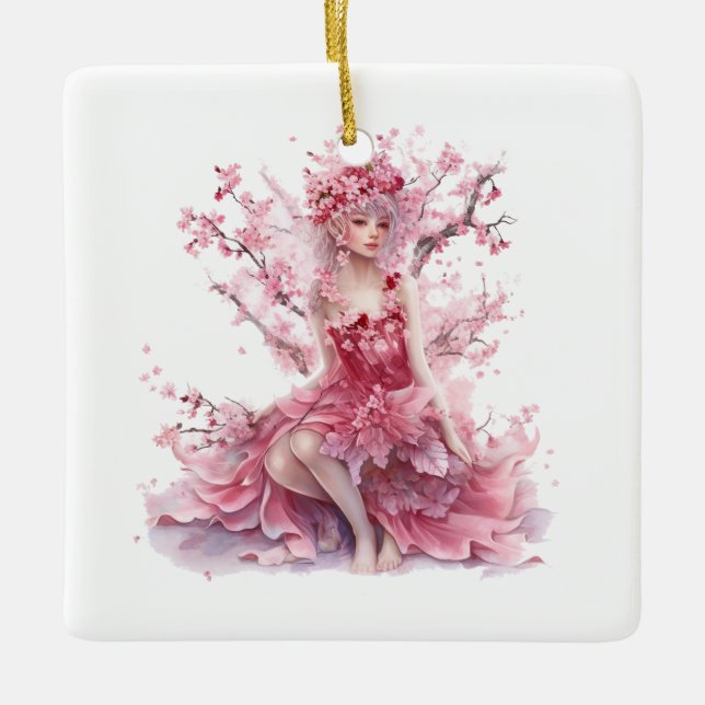 Ornamento De Cerâmica Cherry Blossom Fairy Princesa Ornament (Frente)