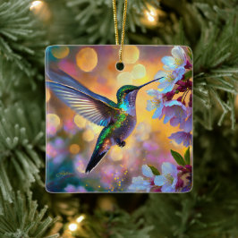 Ornamento De Cerâmica Cherry Blossom Fantasy Hummingbird