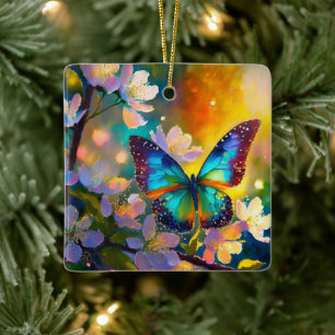 Ornamento De Cerâmica Cherry Blossom Fantasy Sunrise Borboleta
