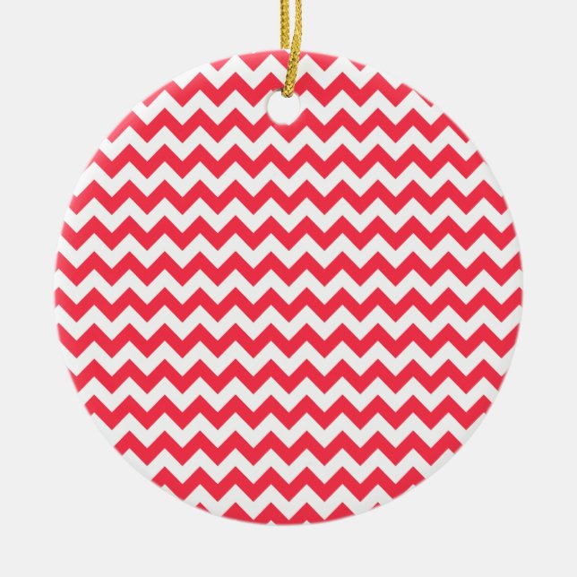 Ornamento De Cerâmica Cherry Red Chevron Zigzag (Frente)