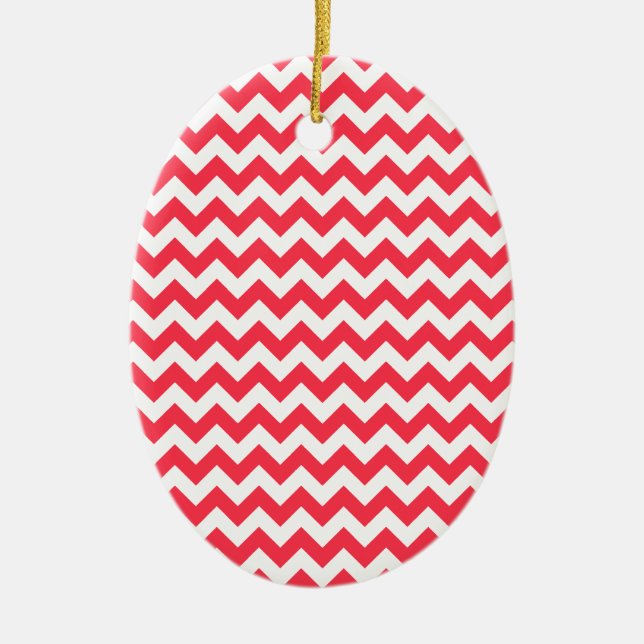 Ornamento De Cerâmica Cherry Red Chevron Zigzag (Frente)