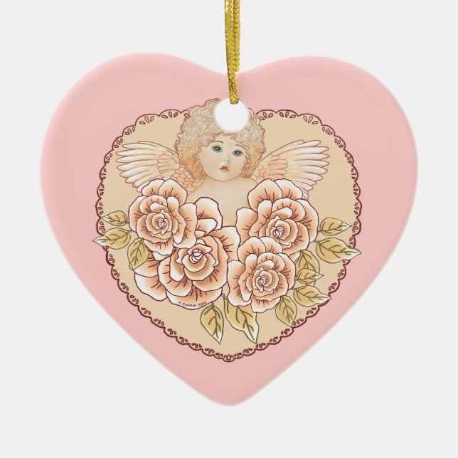 Ornamento De Cerâmica Cherub Heart Angel Ornament (Frente)