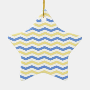 Ornamento De Cerâmica Chevron moderno, tenda, elegante azul e amarelo