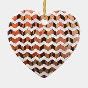 Ornamento De Cerâmica Chevron Tigre Laranja e Preto Estampa