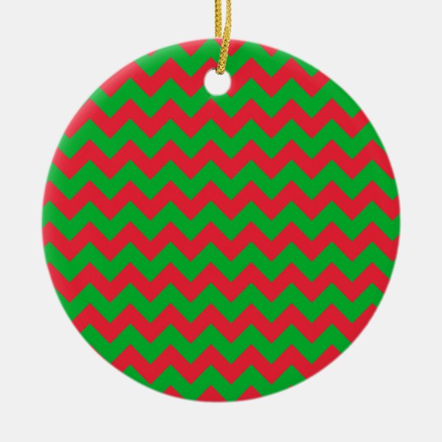 Ornamento De Cerâmica Chevron verde vermelho (Frente)
