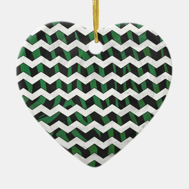 Ornamento De Cerâmica Chevron Zebra Black e Green Impressão (Frente)