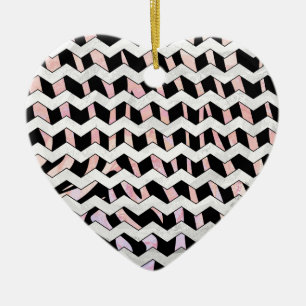 Ornamento De Cerâmica Chevron Zebra Preto e Rosa